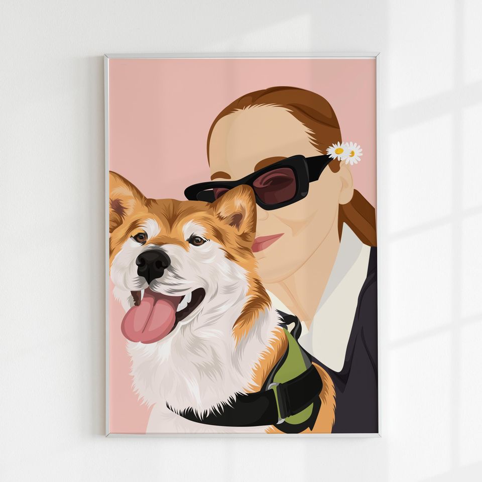 Personalized Pet Portrait: Custom Art Print, Valentine's Gift