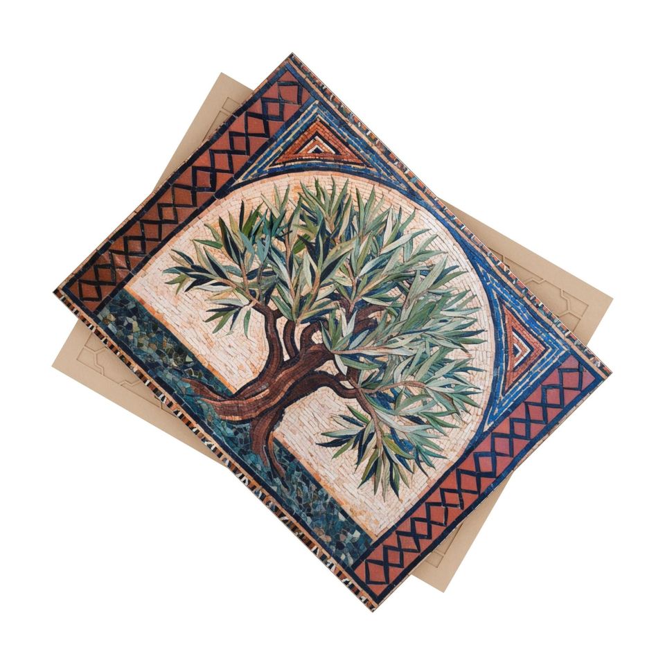 Olive Tree Frame Mosaic Ceramic Photo Tile Wall Art