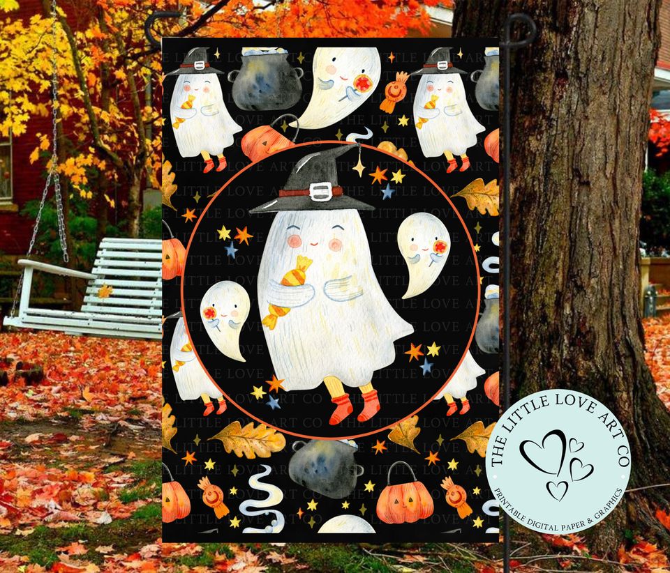 Halloween Garden Flag,  Cute Ghost, Halloween Decor Yard Flag