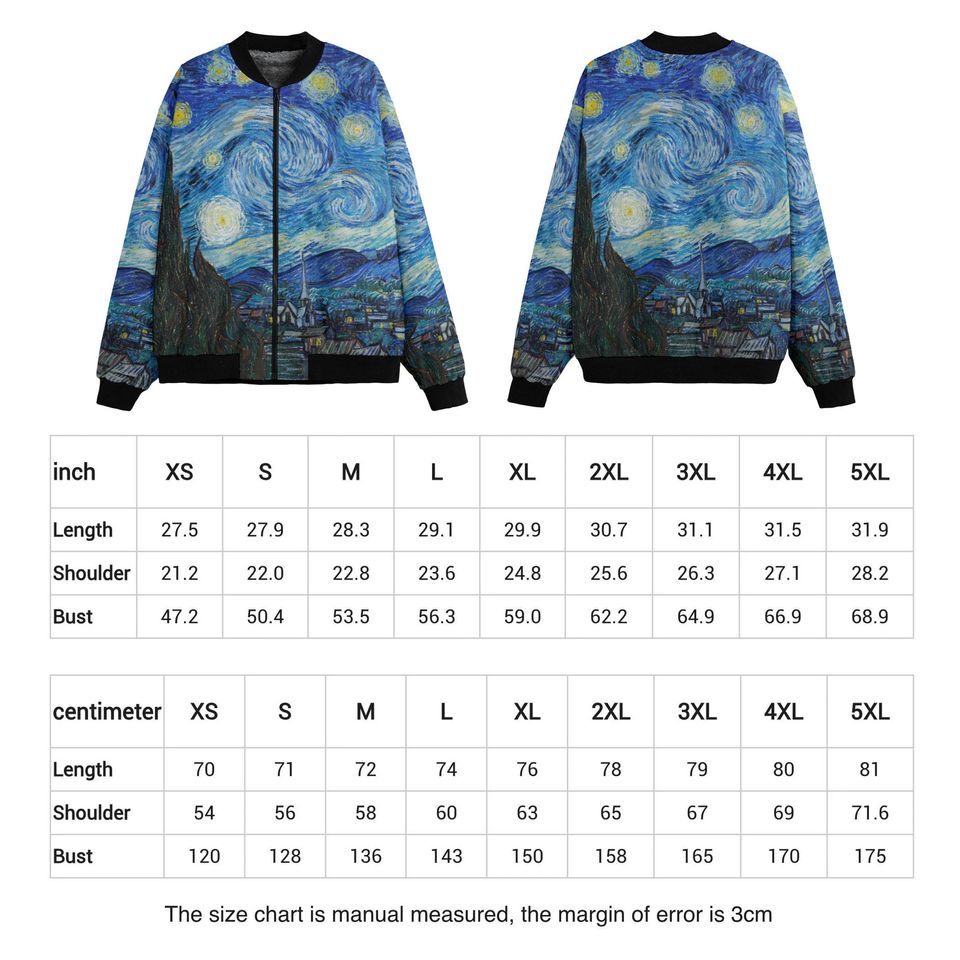 Starry Night Bomber Jacket: Van Gogh Fleece-Lined Recycled Polyester