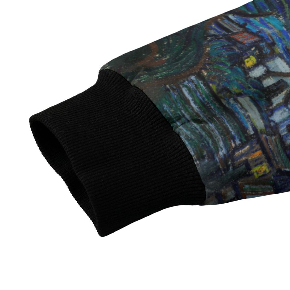 Starry Night Bomber Jacket: Van Gogh Fleece-Lined Recycled Polyester