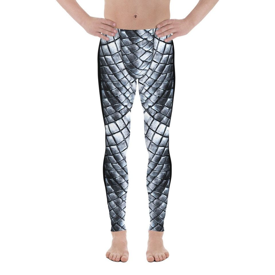 Scalemail Armor Cloth Print Front Men's Leggings / Black on Back