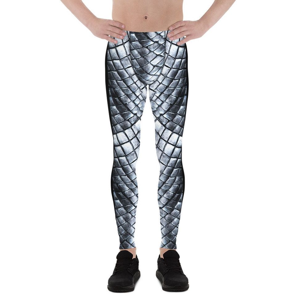 Scalemail Armor Cloth Print Front Men's Leggings / Black on Back