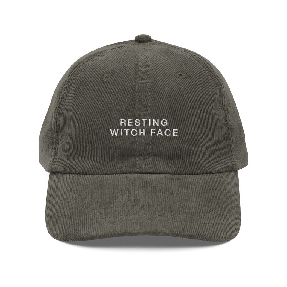 Resting Witch Face Embroidered Corduroy Hat | Halloween and Fall Cap