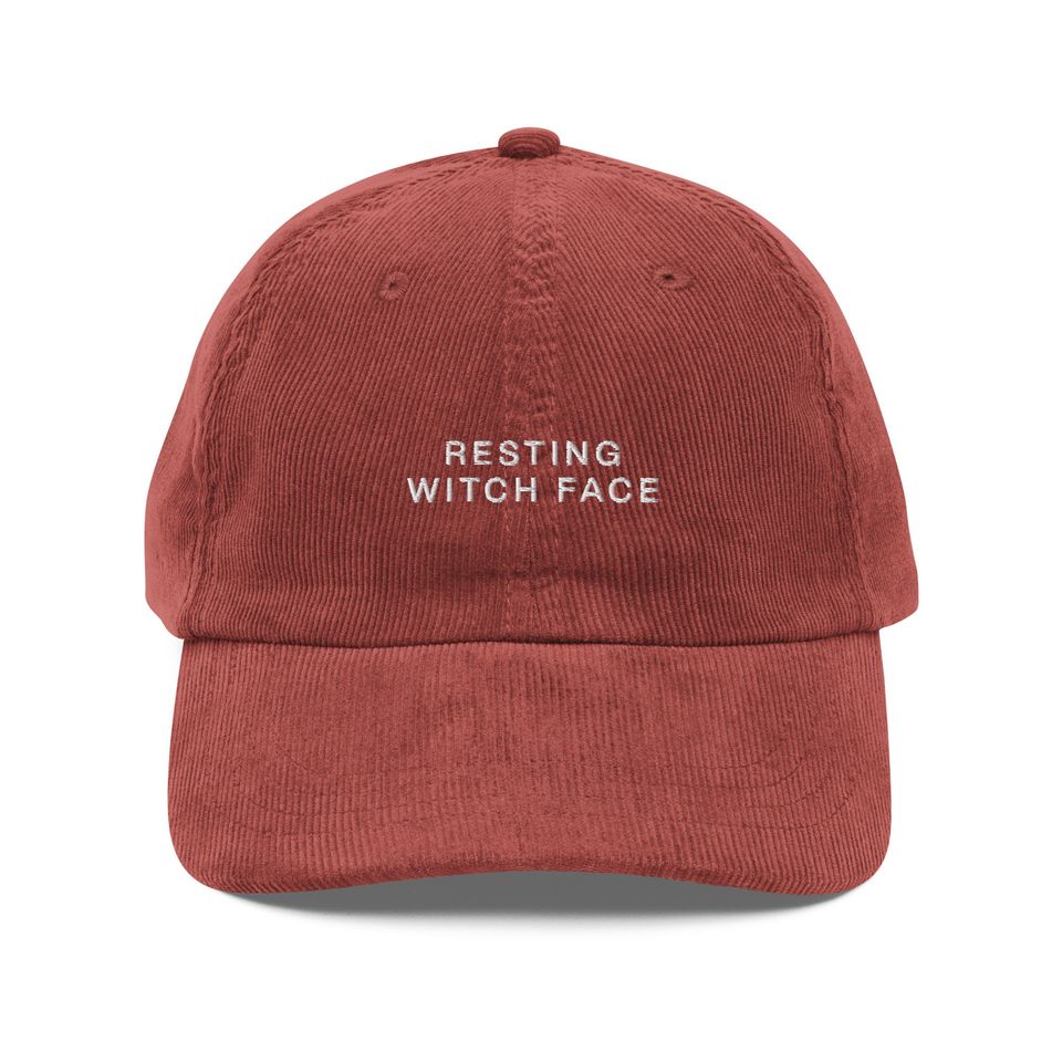 Resting Witch Face Embroidered Corduroy Hat | Halloween and Fall Cap