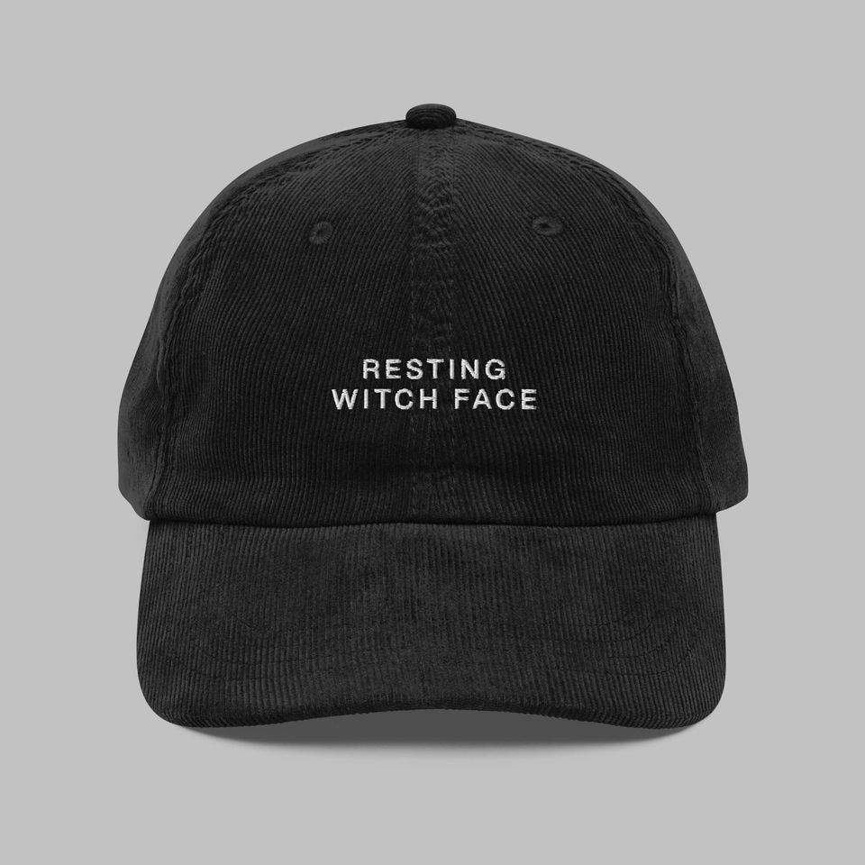 Resting Witch Face Embroidered Corduroy Hat | Halloween and Fall Cap