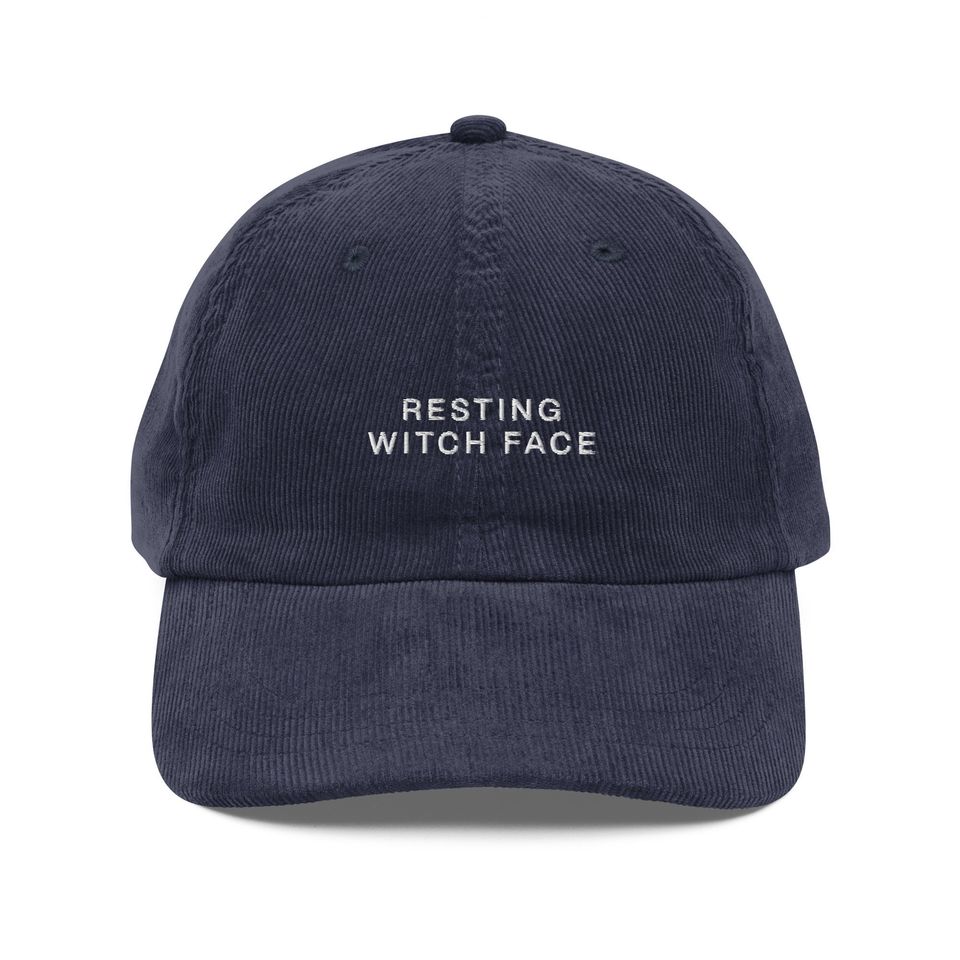 Resting Witch Face Embroidered Corduroy Hat | Halloween and Fall Cap