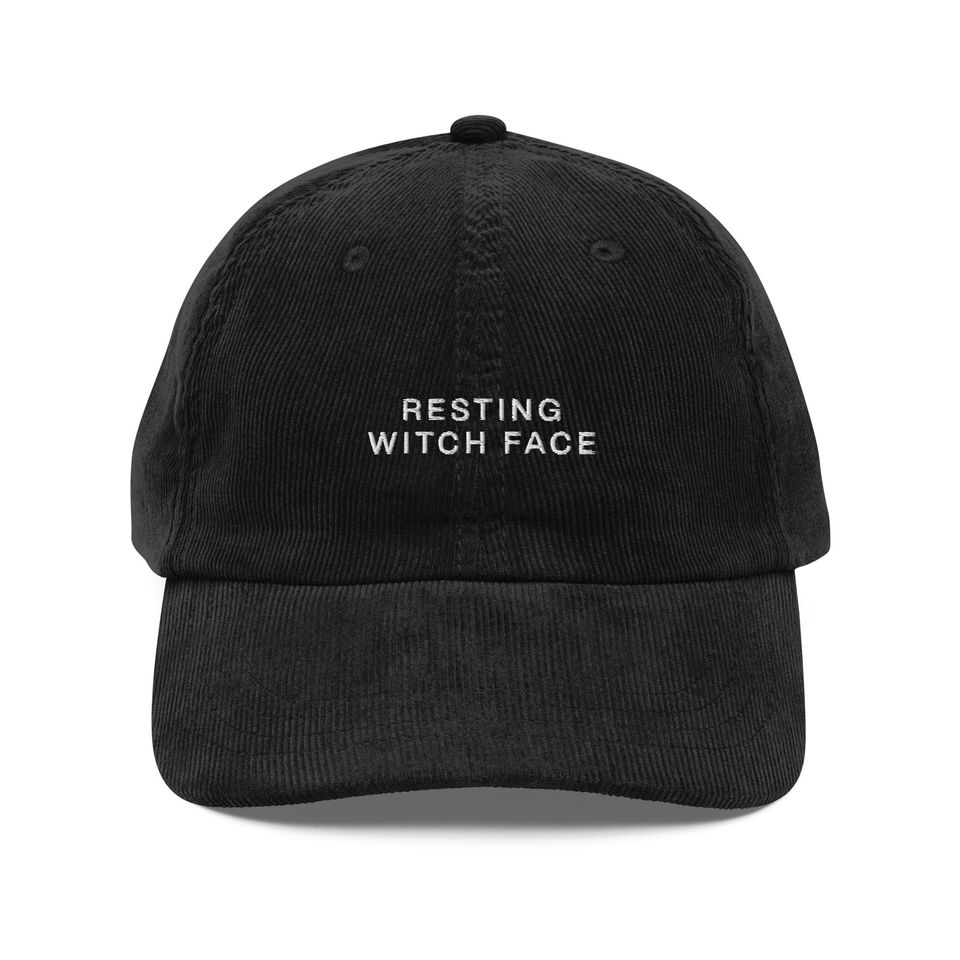 Resting Witch Face Embroidered Corduroy Hat | Halloween and Fall Cap