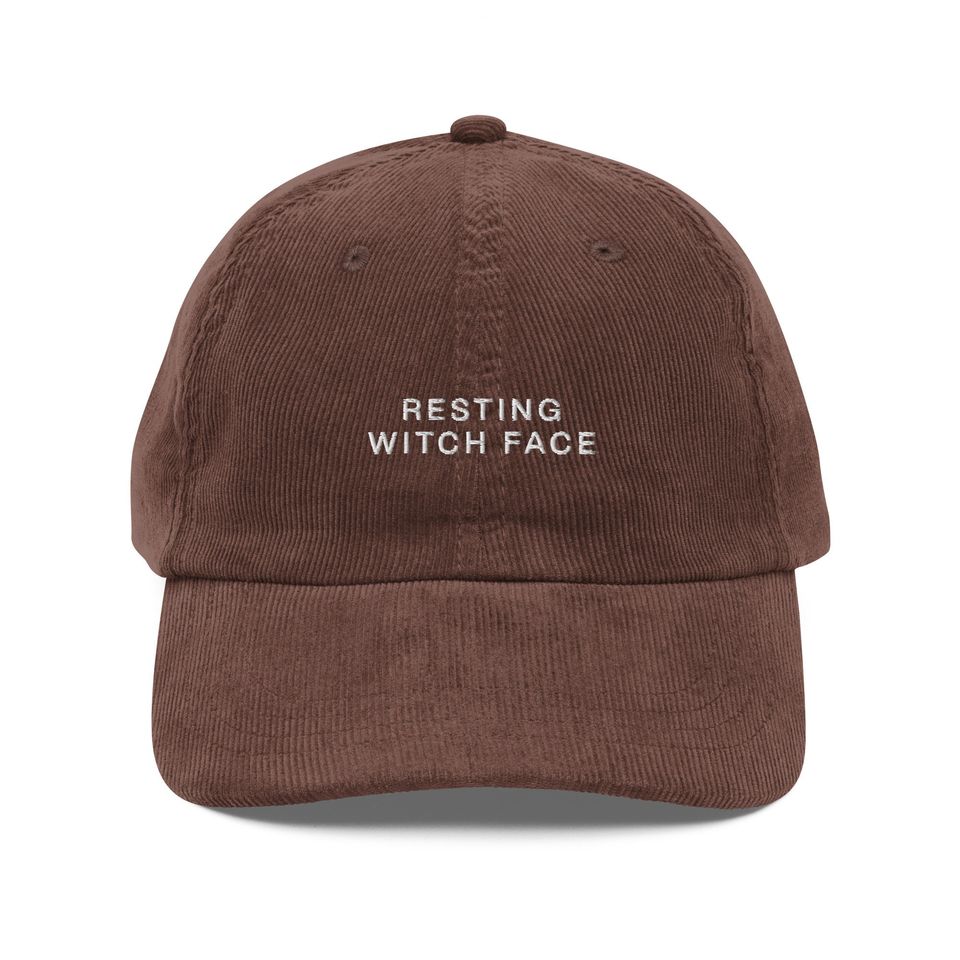 Resting Witch Face Embroidered Corduroy Hat | Halloween and Fall Cap