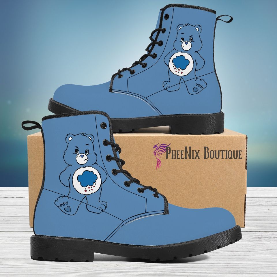 Grumpy Care Bear Inspired Canvas Boots | Grumpy Bear Boots,  Biker Combat Boots, Geek Gift, Care Bear Stare