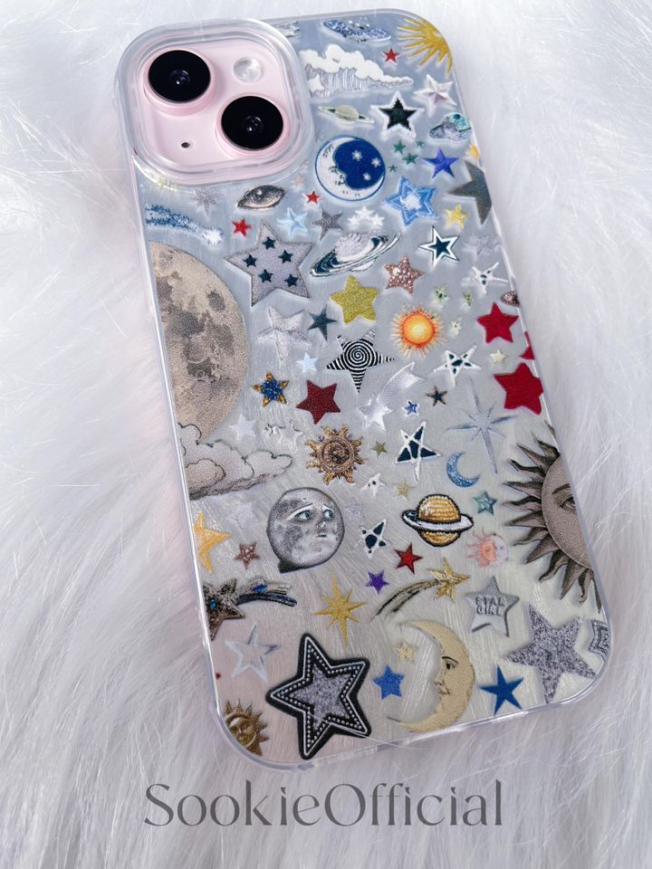 Retro Celestial Galaxy iPhone Case, Shiny Planet Anime Pattern