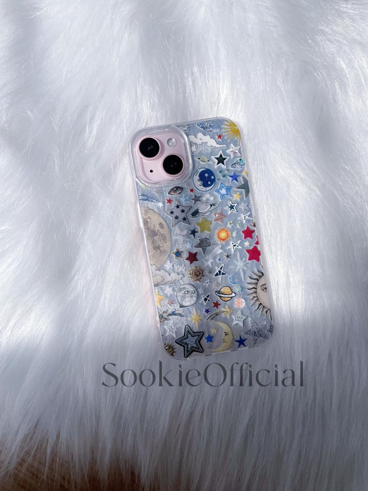 Retro Celestial Galaxy iPhone Case, Shiny Planet Anime Pattern