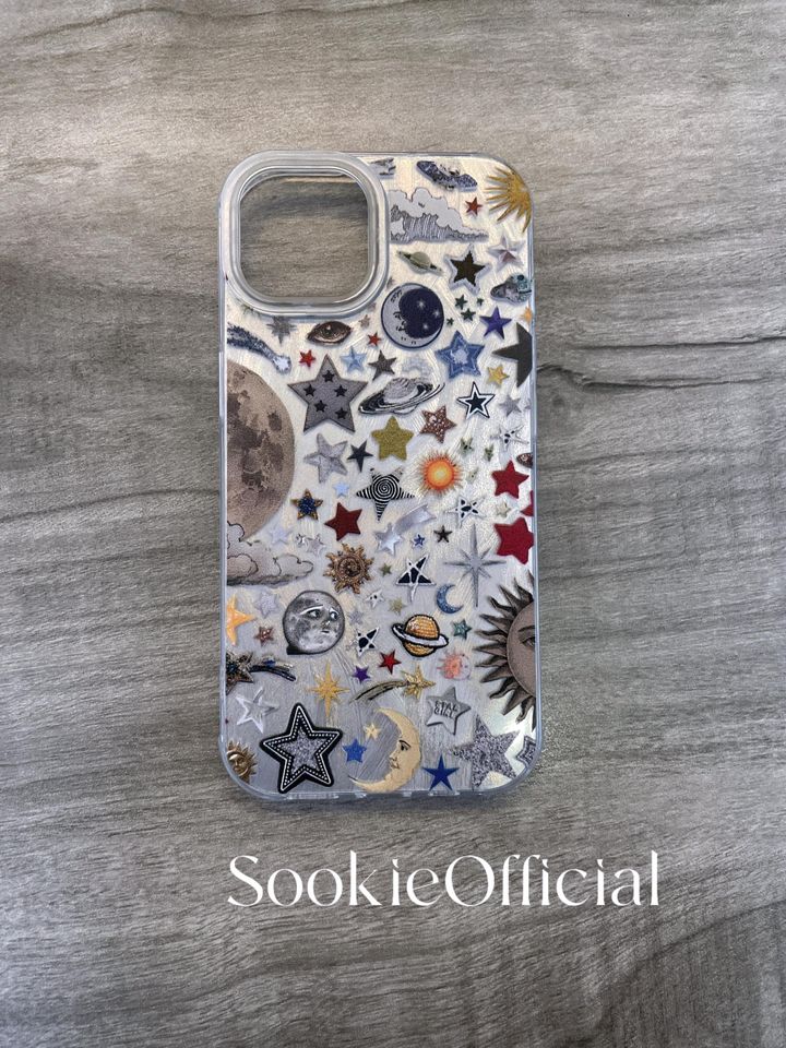 Retro Celestial Galaxy iPhone Case, Shiny Planet Anime Pattern