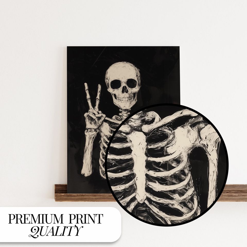 Skeleton Peace Sign Halloween Poster - Printable Wall Art for Spooky Decor