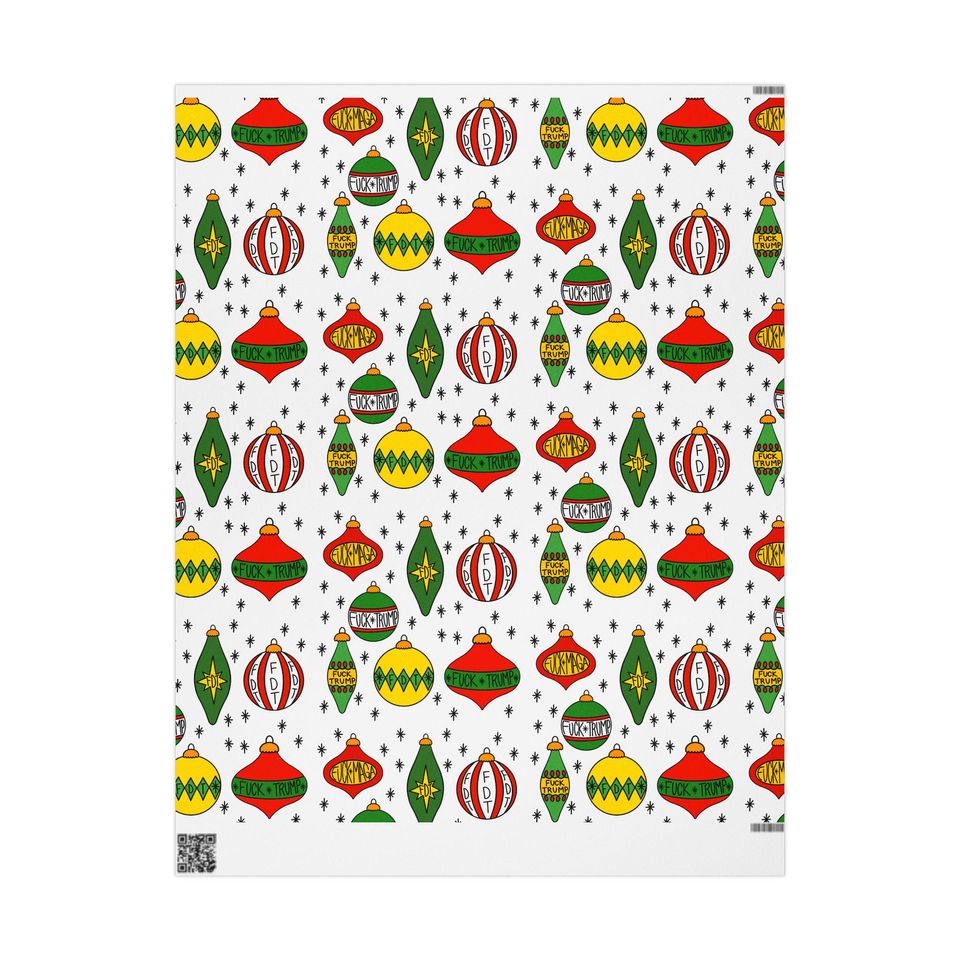 Slightly Subtle Retro Christmas Ornaments FDT Wrapping Paper | Holiday Gift Wrap Roll