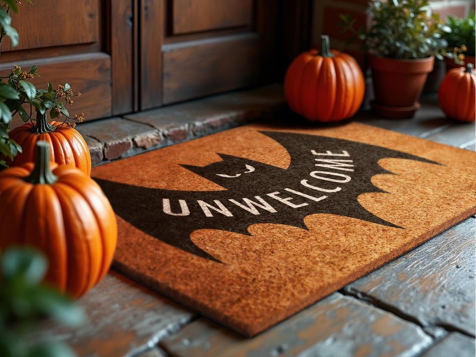 Halloween Bat Unwelcome Door Mat, Ghost House Halloween Bat Coir Mat, Spooky Vibes Happy Halloween Coir Mat, Welcome Mat, Outdoor Fall Mat