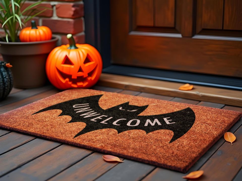 Halloween Bat Unwelcome Door Mat, Ghost House Halloween Bat Coir Mat, Spooky Vibes Happy Halloween Coir Mat, Welcome Mat, Outdoor Fall Mat