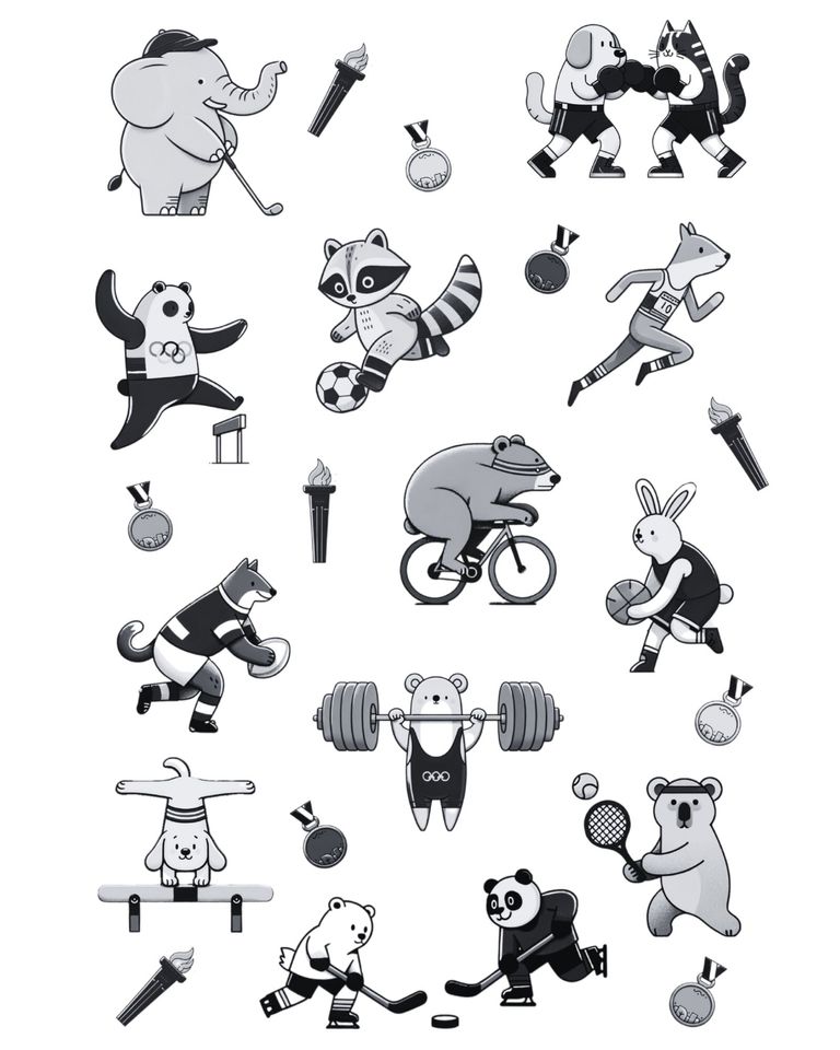 Cute Animals Olympic Print - Perfect for Paris Olympics and Animal Enthusiasts