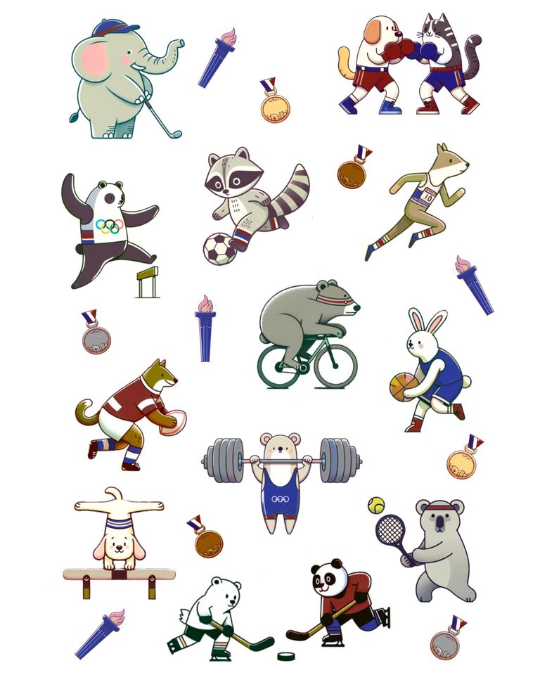 Cute Animals Olympic Print - Perfect for Paris Olympics and Animal Enthusiasts