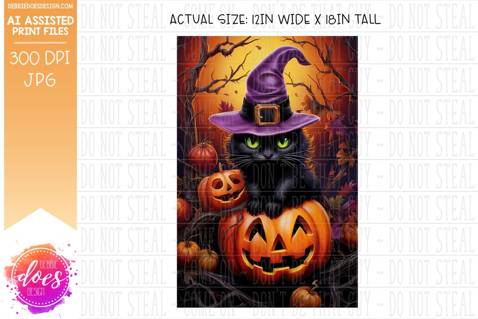 Cat with Witches Hat on Jack O Lantern - Garden Flag