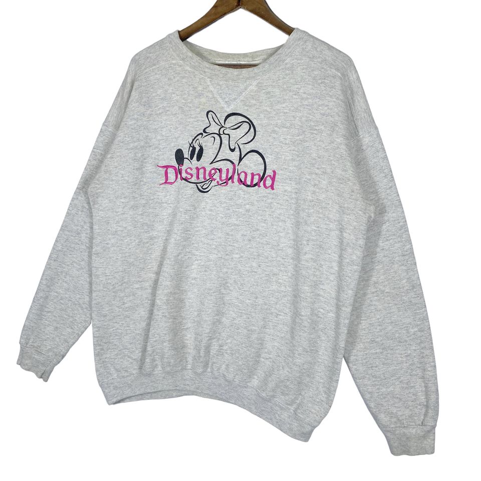 Vintage Disneyland Minnie Mouse Crewneck Sweatshirt Grey Embroidery
