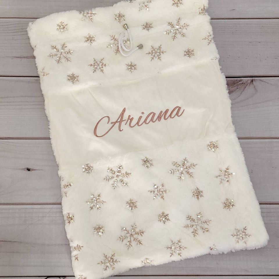 Embroidered Plush Snowflake Christmas Santa Sack