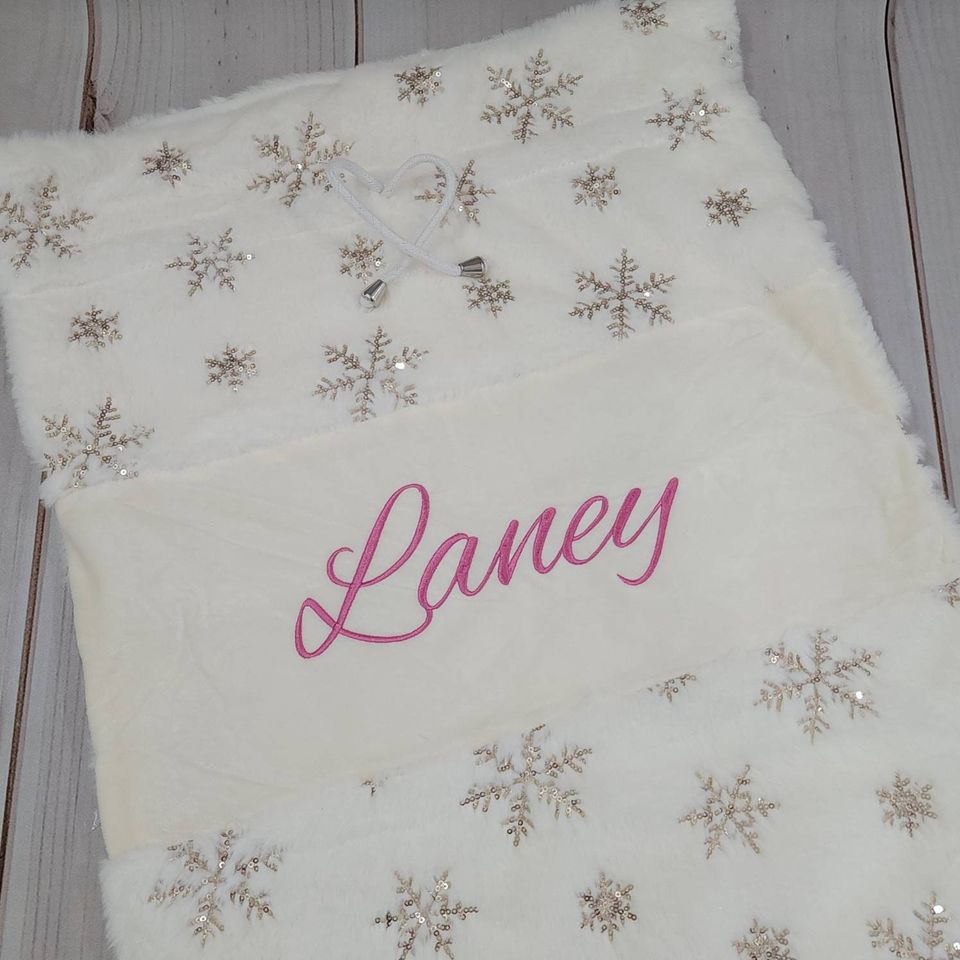 Embroidered Plush Snowflake Christmas Santa Sack
