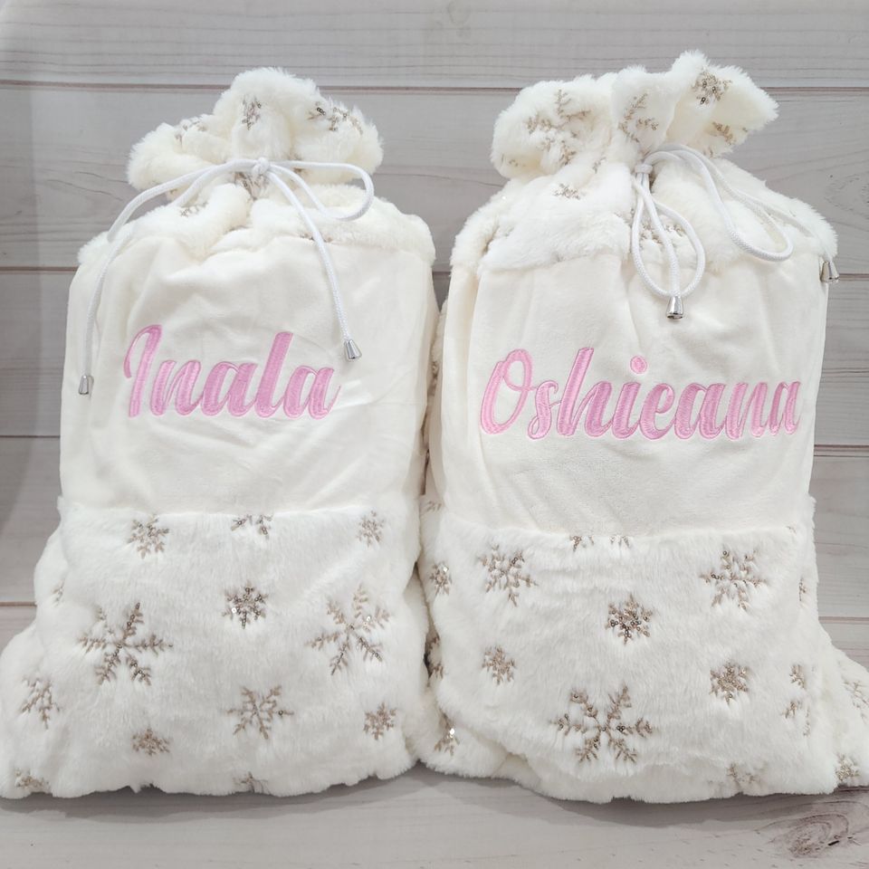Embroidered Plush Snowflake Christmas Santa Sack