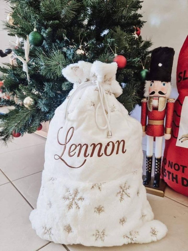 Embroidered Plush Snowflake Christmas Santa Sack