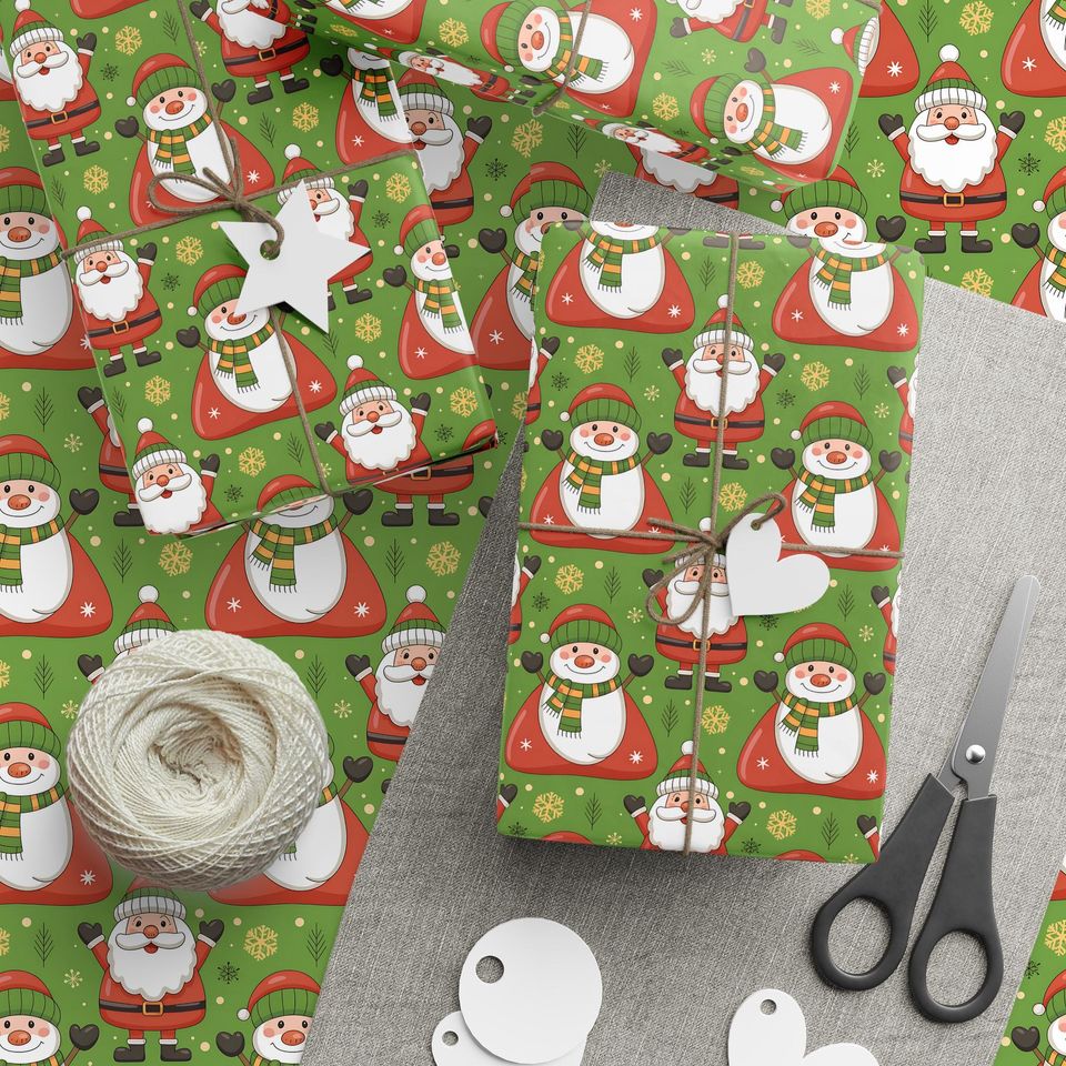Santa Wrapping Paper, Christmas Kids Gift Wrap, Xmas Packaging Sheet