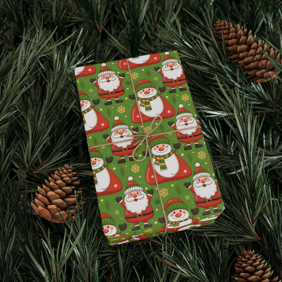 Santa Wrapping Paper, Christmas Kids Gift Wrap, Xmas Packaging Sheet