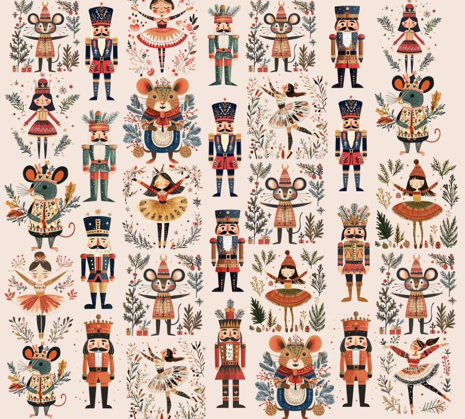 Nutcracker Wrapping Paper, Christmas Gift Wrap Sheet, Ballet Mouse King Soldier for xmas Pattern