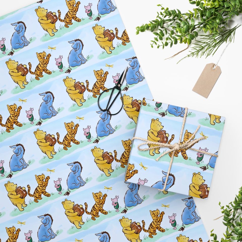 Classic Winnie the Pooh Wrapping Paper with Tigger, Piglet, Eeyore