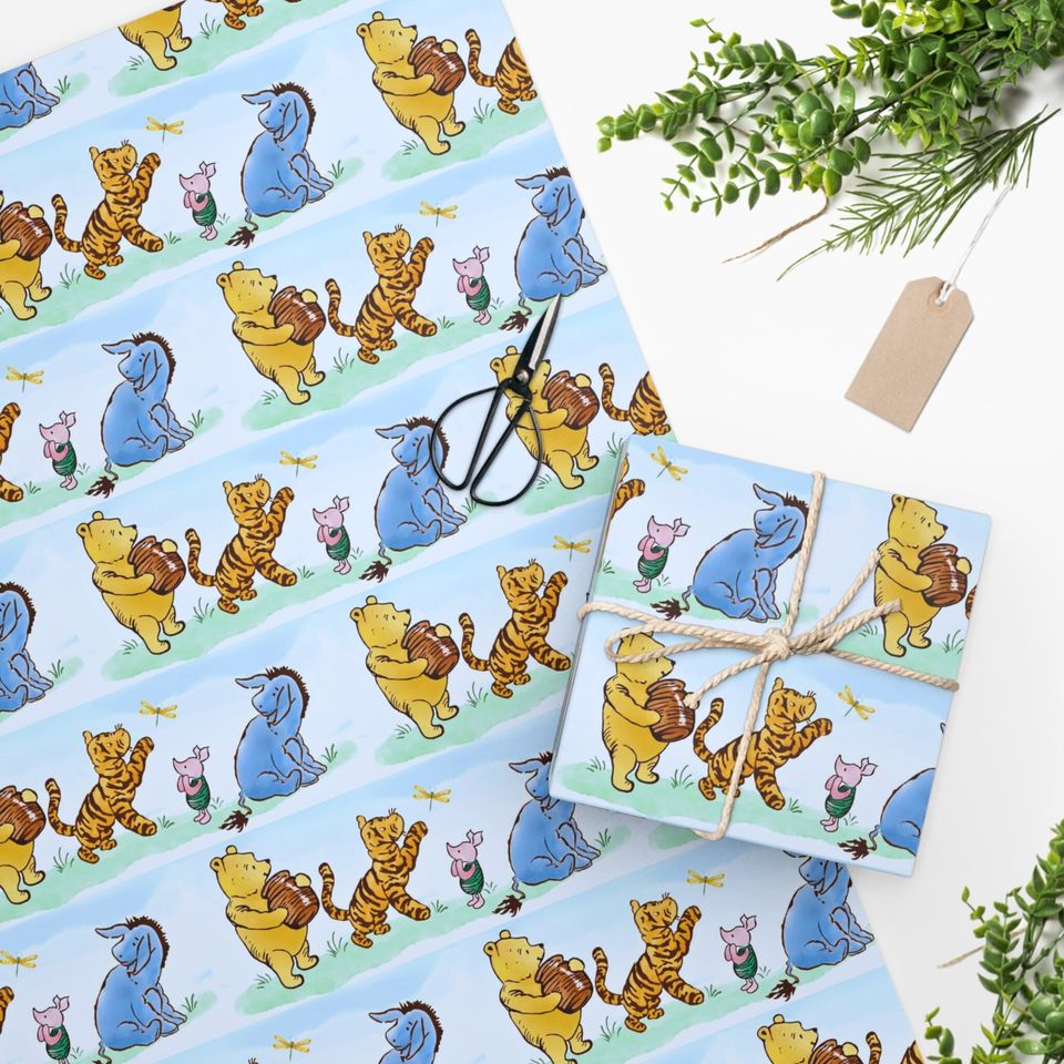 Classic Winnie the Pooh Wrapping Paper with Tigger, Piglet, Eeyore