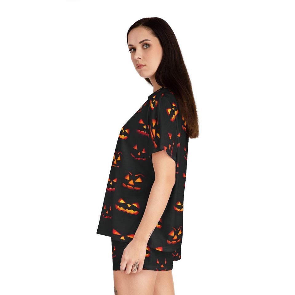 Women's Jack-o-Lantern Pumpkin Shorts Pajamas, Halloween Pyjamas, Gift for Her