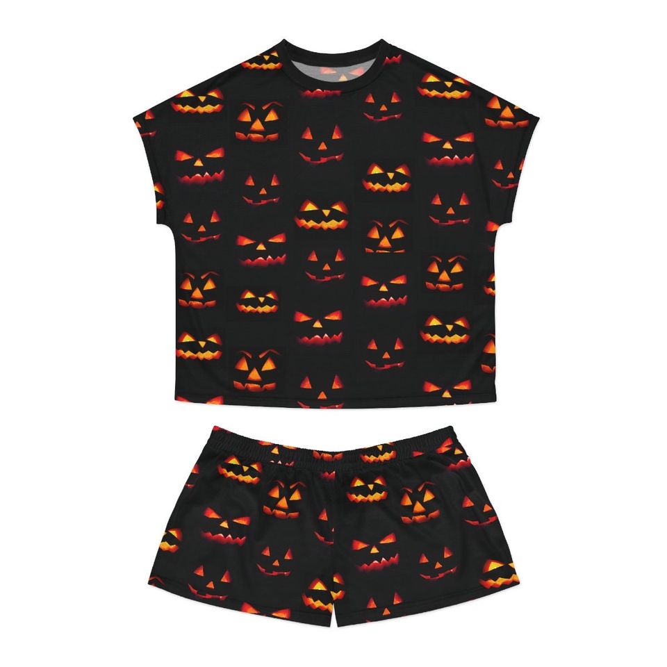 Women's Jack-o-Lantern Pumpkin Shorts Pajamas, Halloween Pyjamas, Gift for Her