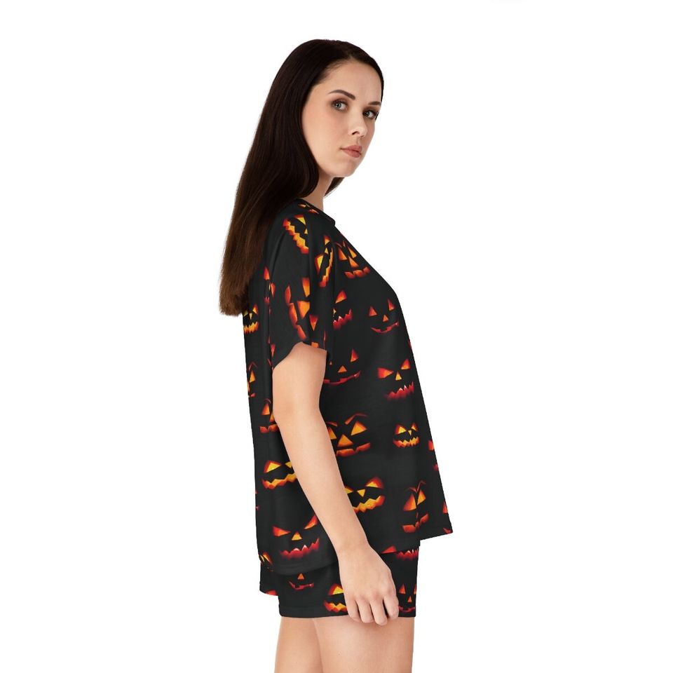 Women's Jack-o-Lantern Pumpkin Shorts Pajamas, Halloween Pyjamas, Gift for Her
