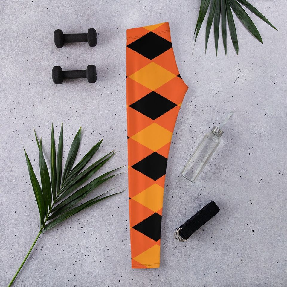 Halloween Orange Yellow Black Diamond Shape Pattern Leggings