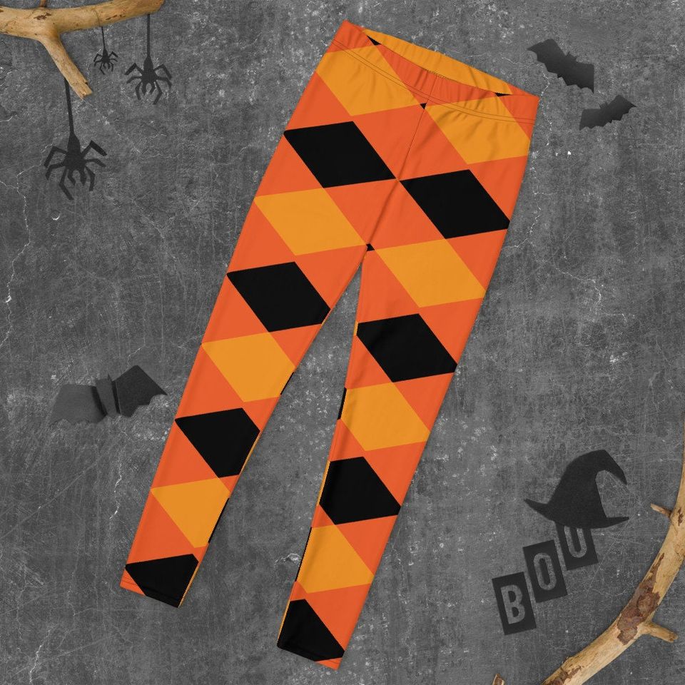 Halloween Orange Yellow Black Diamond Shape Pattern Leggings