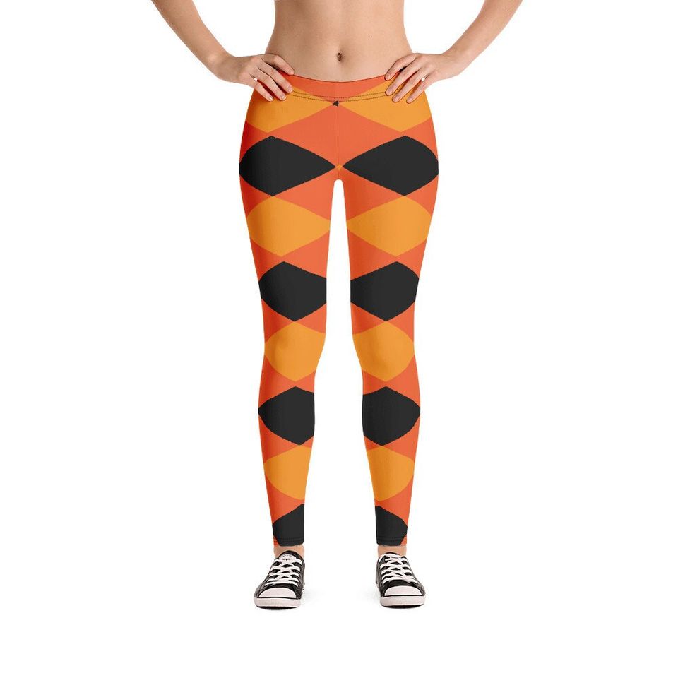 Halloween Orange Yellow Black Diamond Shape Pattern Leggings