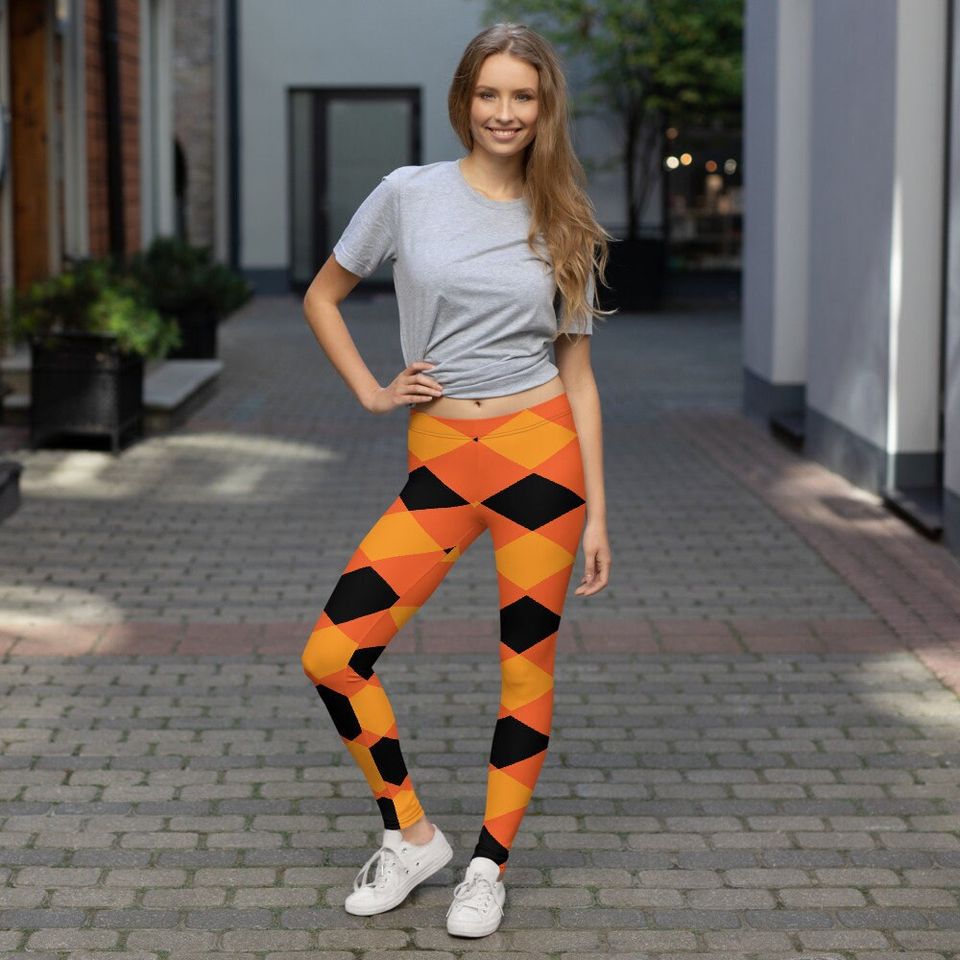 Halloween Orange Yellow Black Diamond Shape Pattern Leggings