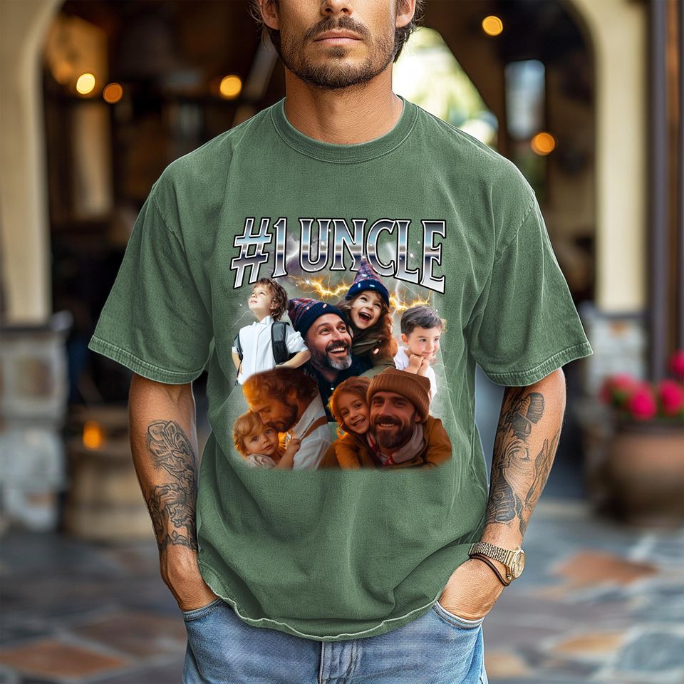 Custom Uncle Photo Shirt, Personalized Christmas Uncle Gift, Shirt for Uncle, Dad, Grandpa, First Time Uncle Gift, Bootleg Uncle Shirt