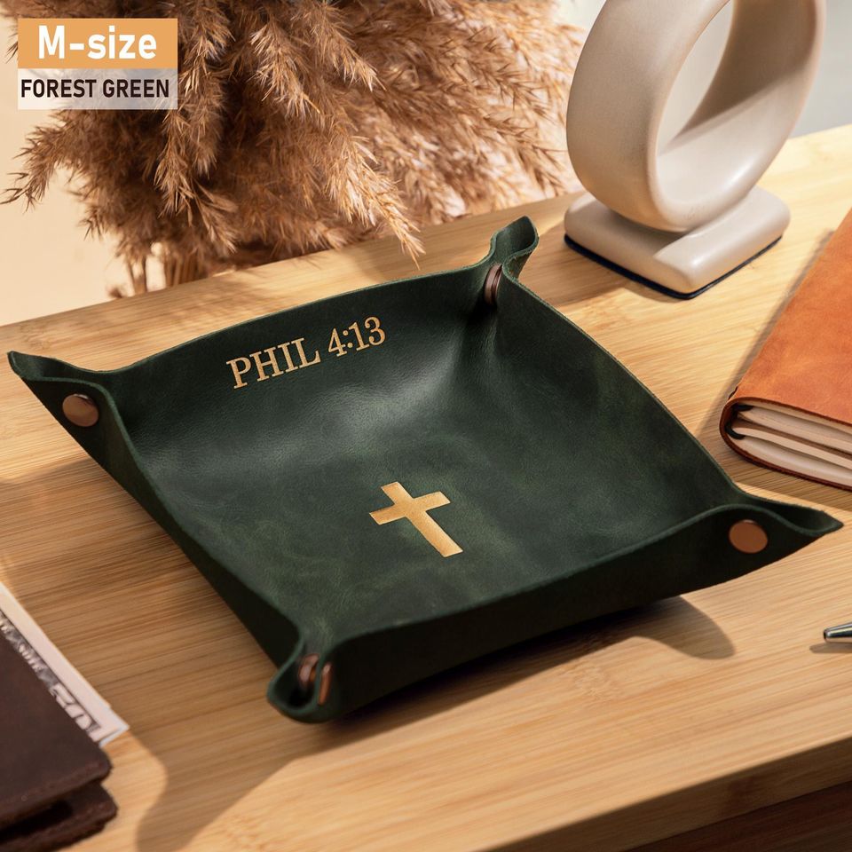 Best Confirmation Gift  Personalized Leather Tray with Name and Bible Verse