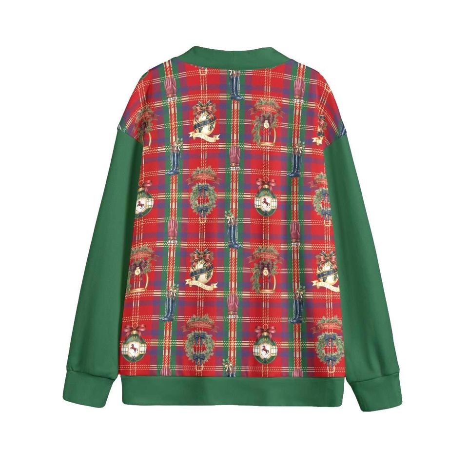 Old Money Christmas Equestrian Button Up Cardigan Jacket
