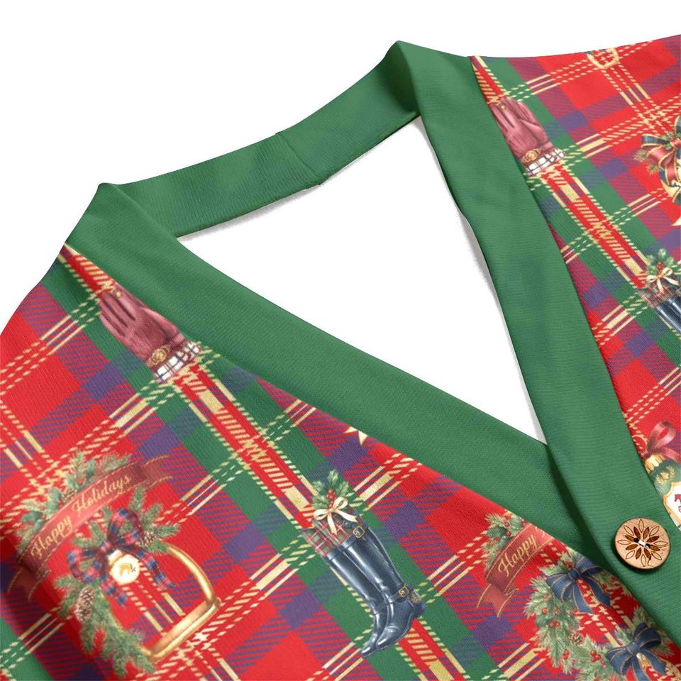 Old Money Christmas Equestrian Button Up Cardigan Jacket