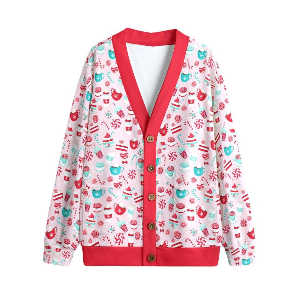 Pretty Peppermint Sweets Button Up Cardigan Jacket, Red