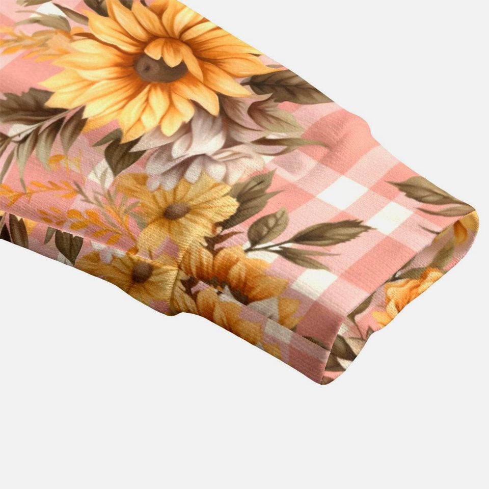 Autumn Mauve Plaid Sunflowers Button Up Cardigan Jacket