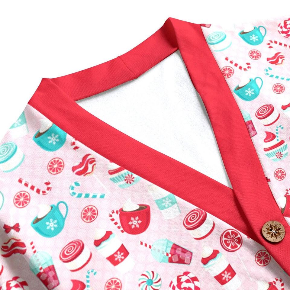 Pretty Peppermint Sweets Button Up Cardigan Jacket, Red