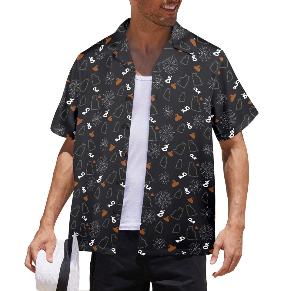 Black Cat Halloween Hawaiian Shirt, Button Up Down Shirt