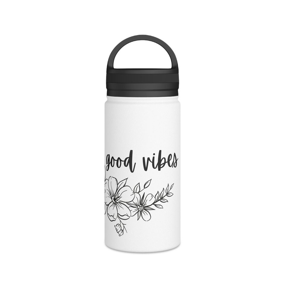 Good V Flowers Stainless Steel Water Bottle, Handle Lid